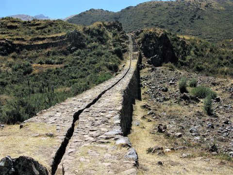 Inca water channel for irrigation at Tipon, near Cusco, Peru