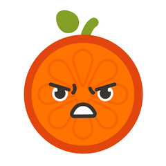 Furious face emoji. Furious orange fruit emoji. Vector flat design emoticon icon isolated on white background.