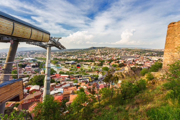 Fototapeta na wymiar Panorama view on Tbilisi from cable road station. Georgia.