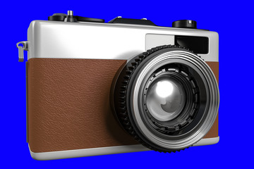 3d rendering of old retro camera isolated on a blue background for easy to split out.