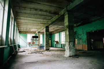 Large hall or warehouse in an old abandoned house