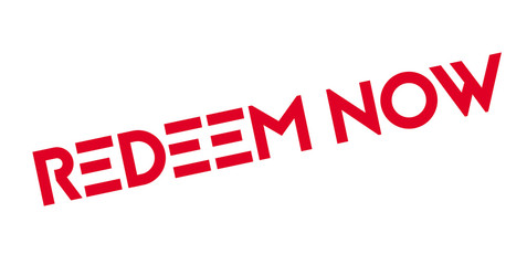 Redeem Now rubber stamp. Grunge design with dust scratches. Effects can be easily removed for a clean, crisp look. Color is easily changed.