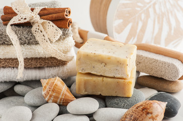 Spa composition with towels, soap