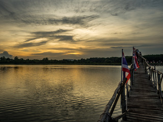 wooden bridge in the pond