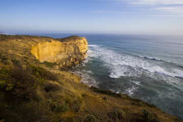 Fototapeta na wymiar Loch Ard Gorge is one of the most popular tourist attractions in Victoria Australia, The sunset over the fog and the Twelve Apostles, called the Great Ocean Road.