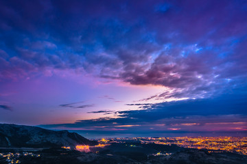 Landscape Split city. / Marble aerial view on coastal town Split, evening time, famous travel destination on Adriatic Sea, Croatia.