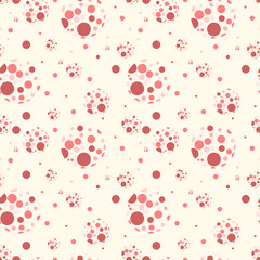 Seamless vector abstract pattern with pink circles of different sizes. Background for dress, manufacturing, wallpapers, prints, gift wrap and scrapbook. 