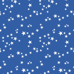 Fototapeta na wymiar Seamless vector abstract pattern with white stars on light blue background. Useful for dress, manufacturing, wallpapers, prints, gift wrap and scrapbook. 