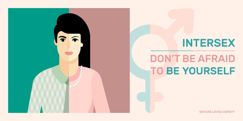 Intersexual concept. Flat vector illustration of person with male and female marker.