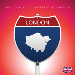 The City label and map of United Kingdom In American Signs Style