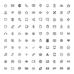 user interface symbols, thin line 100 icons set