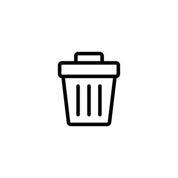 thin line trash bin icon on white background