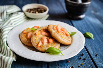 Savory pies with salmon and mozzarella cheese