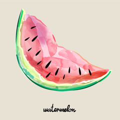 Hand drawn sweet tasty red watermelon. Vector illustration created with custom brushes, not auto-tracing
