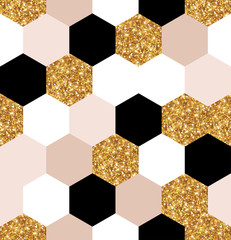 texture hexagonale or, noir et blanc