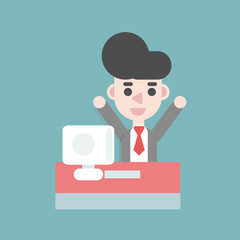 Businessman Hold up on the desk. Business concept cartoon illustration.