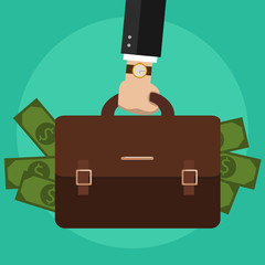 Businessman hand holding briefcase. Vector illustration