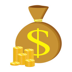 Flat icon, vector illustration. Money saving and money bag concept. Money making. Bank deposit. Financials. Isolated on a background.