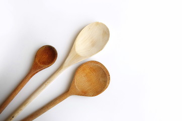 Set of wooden kitchen spoon isolated on white background. Cooking concept kitchen background.