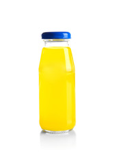 Delicious juice in bottle on white background