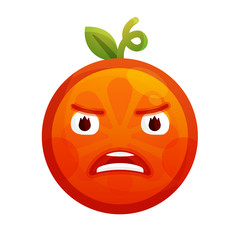 Furious face emoji. Furious orange fruit emoji. Vector flat design emoticon icon isolated on white background.