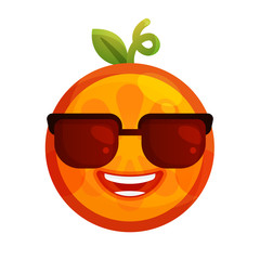 Cool emoji with sunglasses. Cool winking orange fruit emoji. Vector flat design emoticon icon isolated on white background.