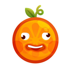 Crazy orange emoji. Crazy orange fruit emoji. Vector flat design emoticon icon isolated on white background.