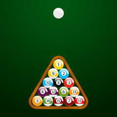 Billiard - Pool - Snooker Balls in a Triangle Wooden Rack Vector Set