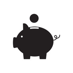 Piggy bank with coin icon, isolated flat style. Concept of money, investment, banking or business services. Vector illustration.