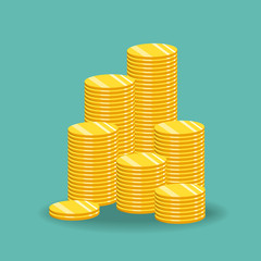 The concept of income or profit. Vector illustration. Stack of gold coins.