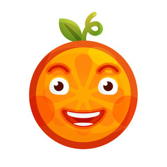 Laugh emoji. Laughing orange fruit emoji. Vector flat design emoticon icon isolated on white background.