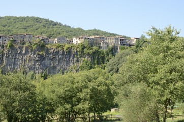 Small town over crag  in Gerona, Spain