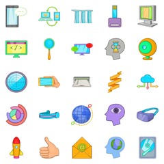 Data transfer icons set, cartoon style