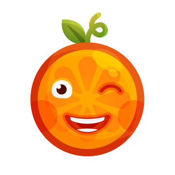 Wink emoji. Winking smiley orange fruit emoji. Vector flat design emoticon icon isolated on white background.