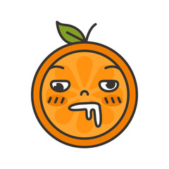 Crazy orange emoji. Crazy orange fruit emoji. Vector flat design emoticon icon isolated on white background.