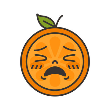 Crying emoji. Crying orange fruit emoji. Vector flat design emoticon icon isolated on white background.