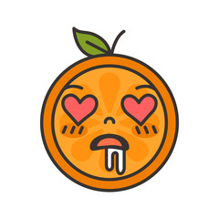 In love emoji. In love orange fruit emoji with the hearts instead of the eyes. Vector flat design emoticon icon isolated on white background.