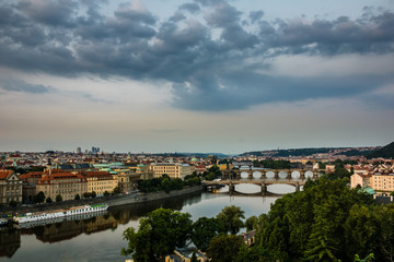 Fototapeta premium View on the bridges on Vltava river and old town Prague, Czech Republic