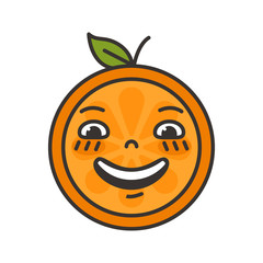 Laugh emoji. Laughing orange fruit emoji. Vector flat design emoticon icon isolated on white background.