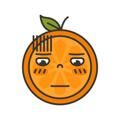 No words straight face emoji. No words feeling orange fruit emoji. Vector flat design emoticon icon isolated on white background.