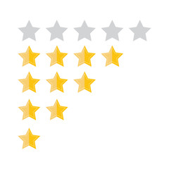 Fototapeta premium Rating golden stars. Feedback, reputation and quality concept. Hand pointing, finger pointing to five star rating. Customer review concept. Vector
