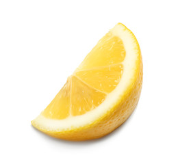 Slice of fresh lemon on white background