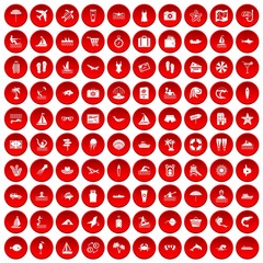 100 beach icons set red