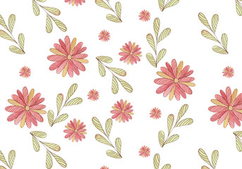 Floral flowers pattern hand drawn scketched background