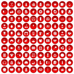 100 breakfast icons set red
