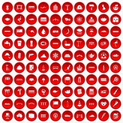 100 bridge icons set red