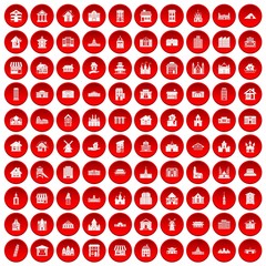 100 building icons set red