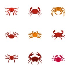 Overland crab icons set, cartoon style