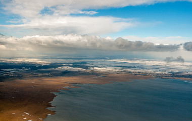 Lake Neusiedl winter aerial view, Austria, close to Vienna.