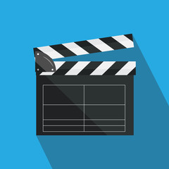 Fototapeta premium Vector illustration in flat style.Clapperboard isolated on background. Video movie clapper equipment, icon.